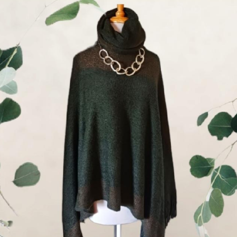 Anthropologie Dark Green Turtleneck Poncho